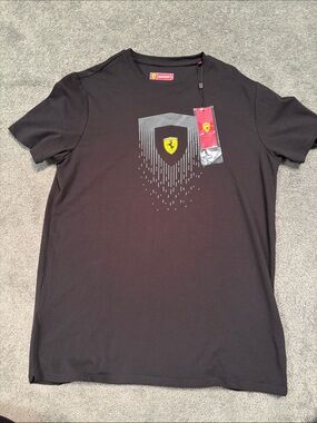 Scuderia Ferrari Black Tee with Yellow Shield Emblem